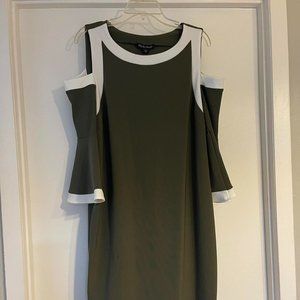 Boston Proper Olive Green Dress with White Edges